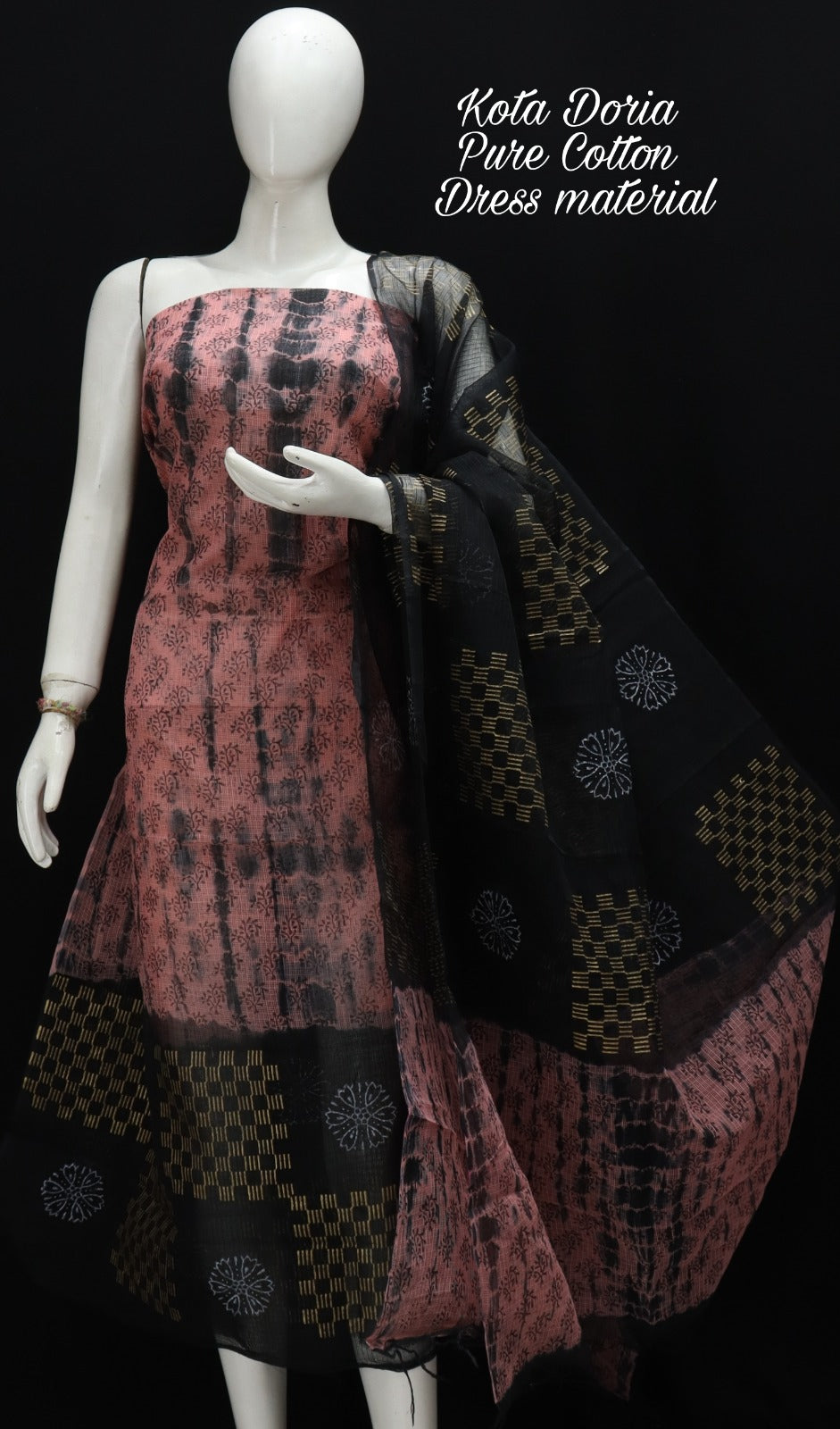 Pure Kota Doriya Shibori With Hand Block Print Unstitched Suit