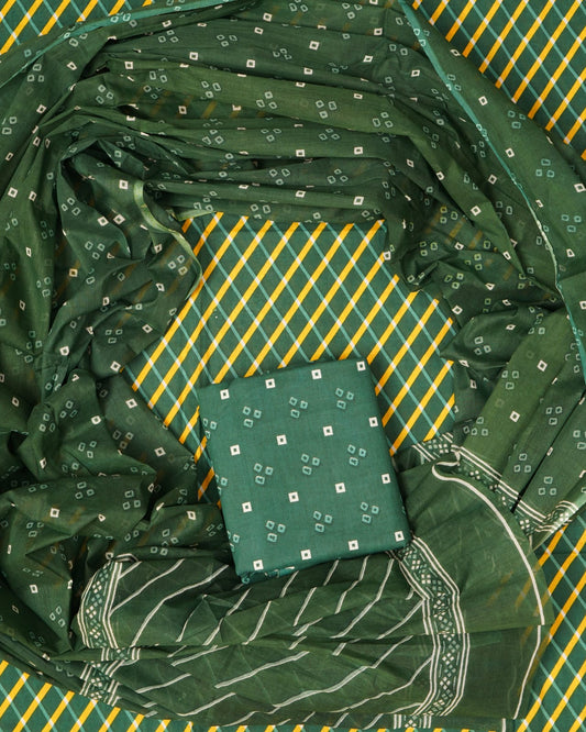 Pure Cotton Jaipuri Hand Block Print Unstitched Suit With Mul Cotton Dupatta.