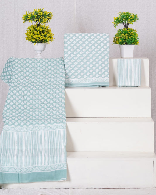 Pure Cotton Jaipuri Hand Block Print Unstitched Suit With Mul Cotton Dupatta.