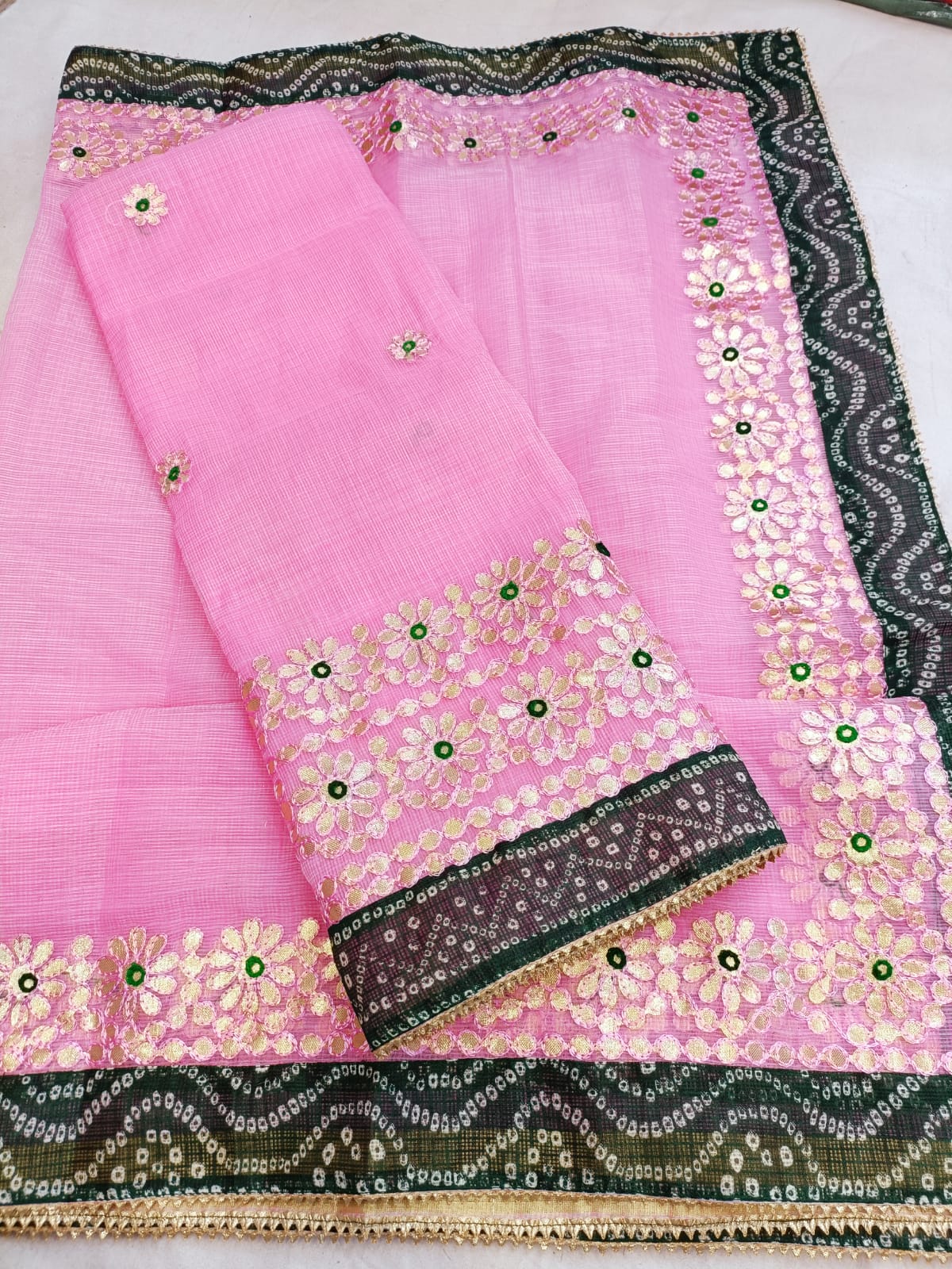 Pure Kota Doriya Gotta Patti Work Unstitched Suit .