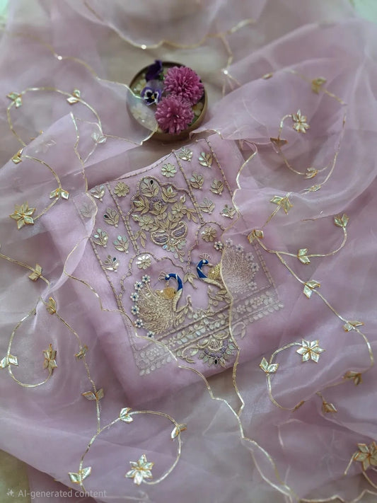 Pure Organza unstitched Suit With Gota Pati Work Dupatta