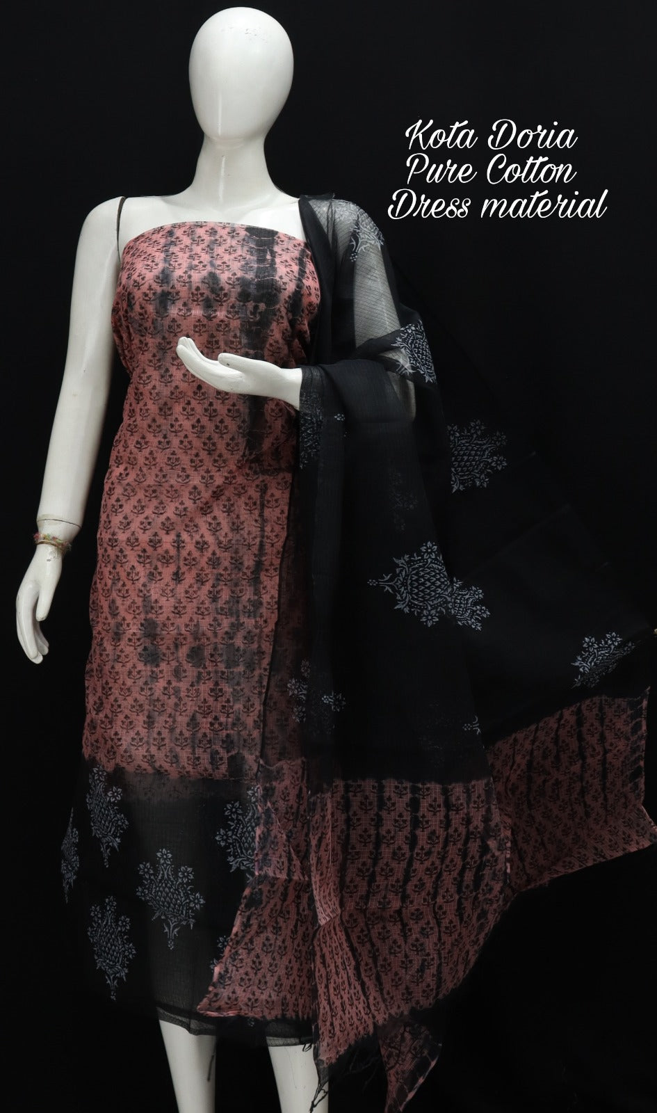 Pure Kota Doriya Shibori With Hand Block Print Unstitched Suit