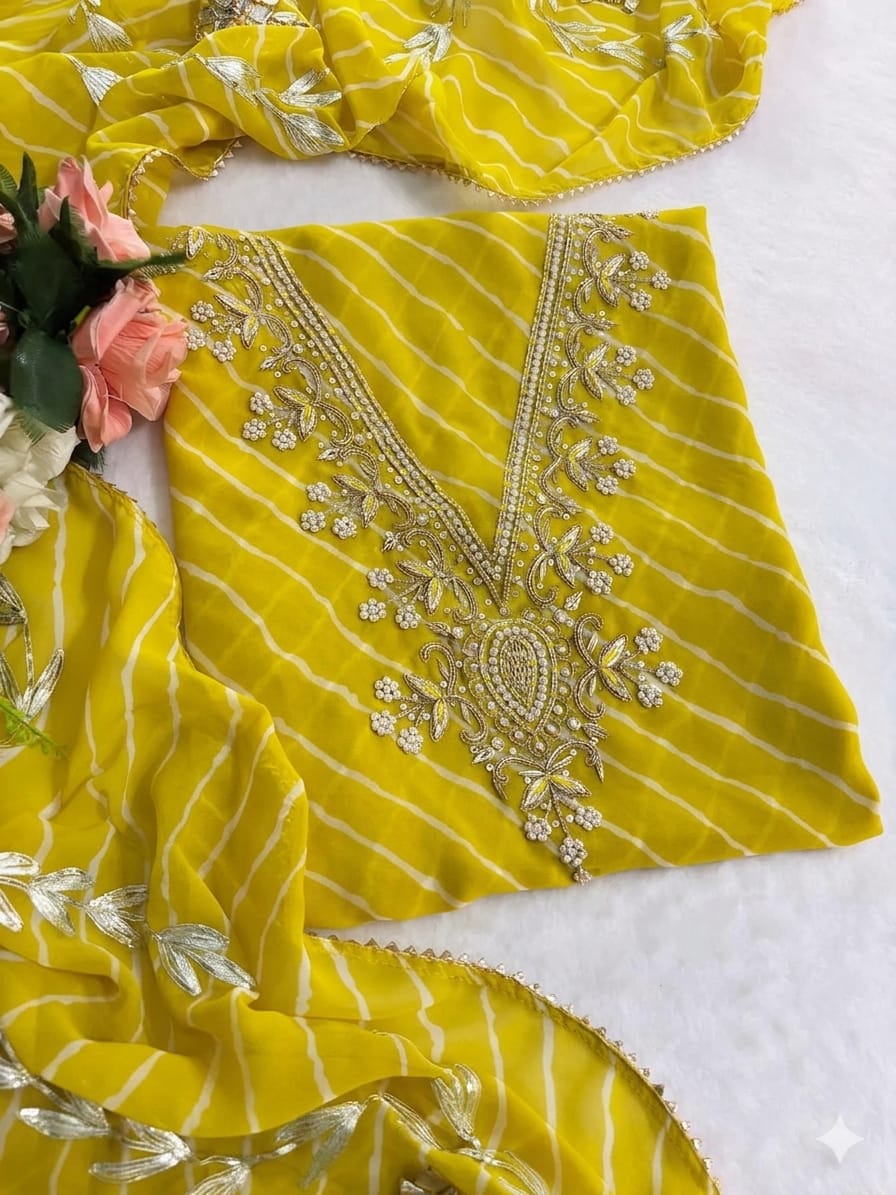 Pure Soft Georgette unstitched suit Zardogi Work With Dupatta