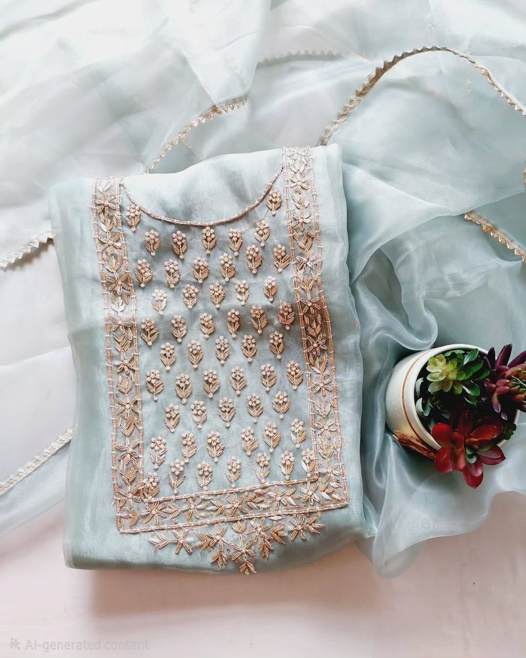 Pure Organza unstitched Suit With Zardozi Work Dupatta