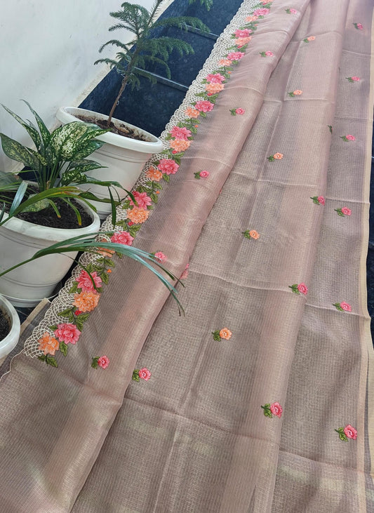 Kota Doria Saree With Tissue Kota Weaving Work