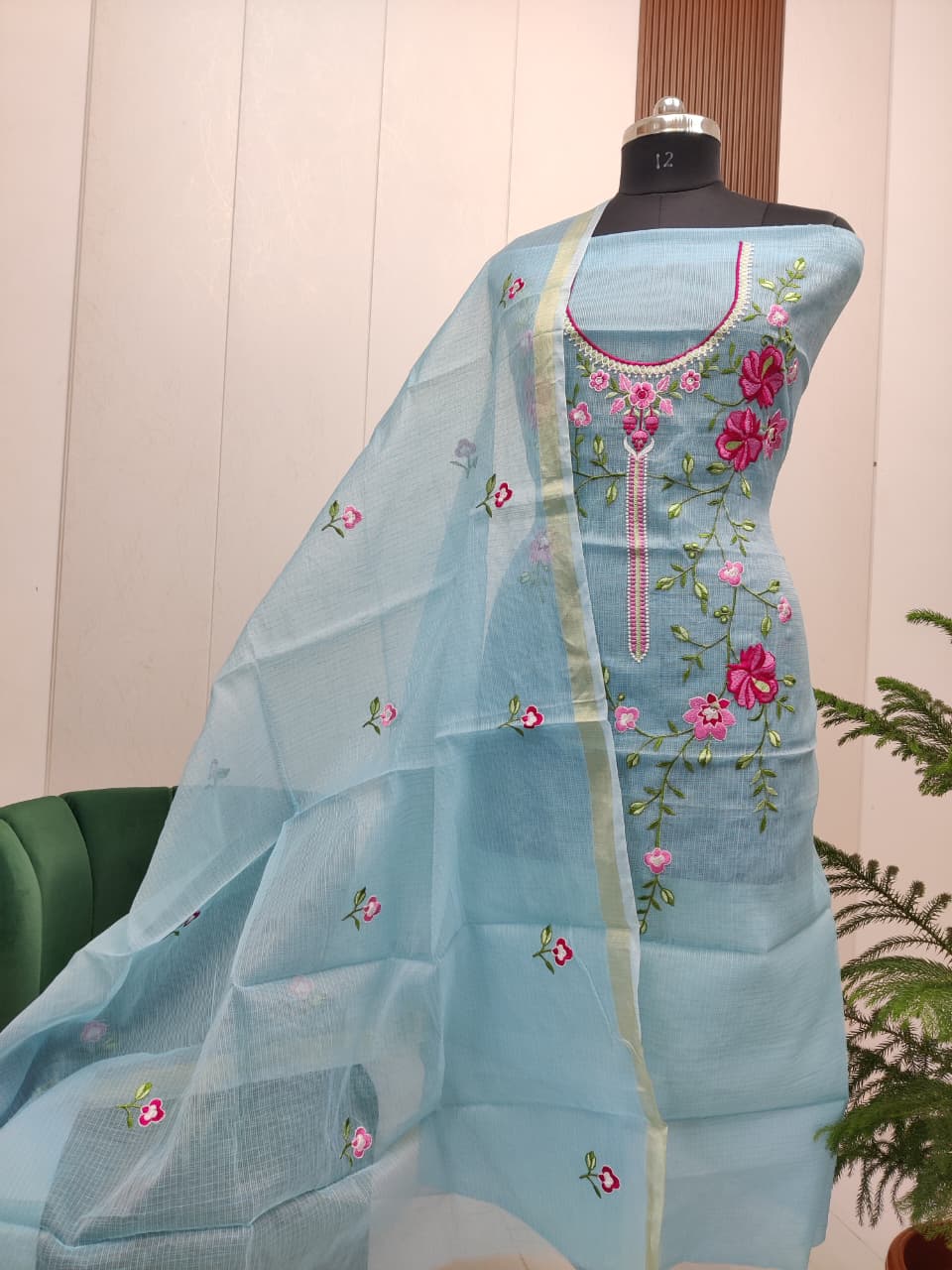 Pure Kota Doriya unstitched suit with embroidery work