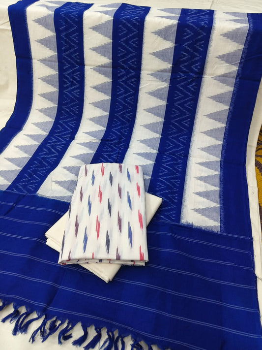 Pure Cotton Doubel Ikkat Unstitched Suit With Ikkat Cotton Dupatta
