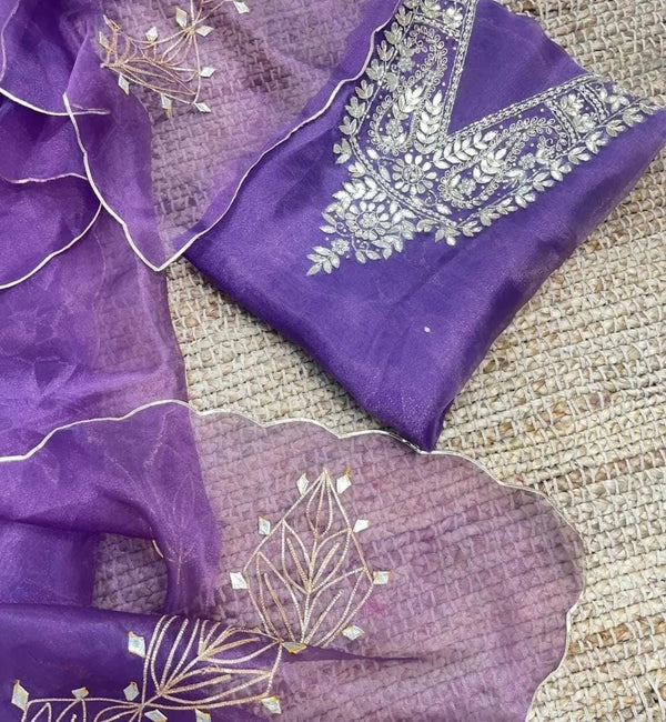 Pure Organza unstitched Suit With Gota Pati Work Dupatta