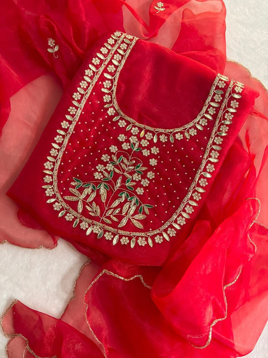 Pure Organza unstitched Suit With Gota Pati Work Dupatta
