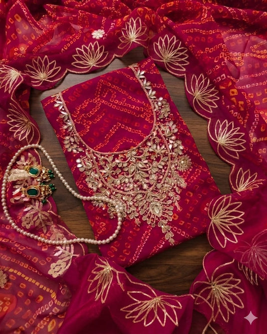 Pure Soft Georgette unstitched suit Zardogi Work With Dupatta