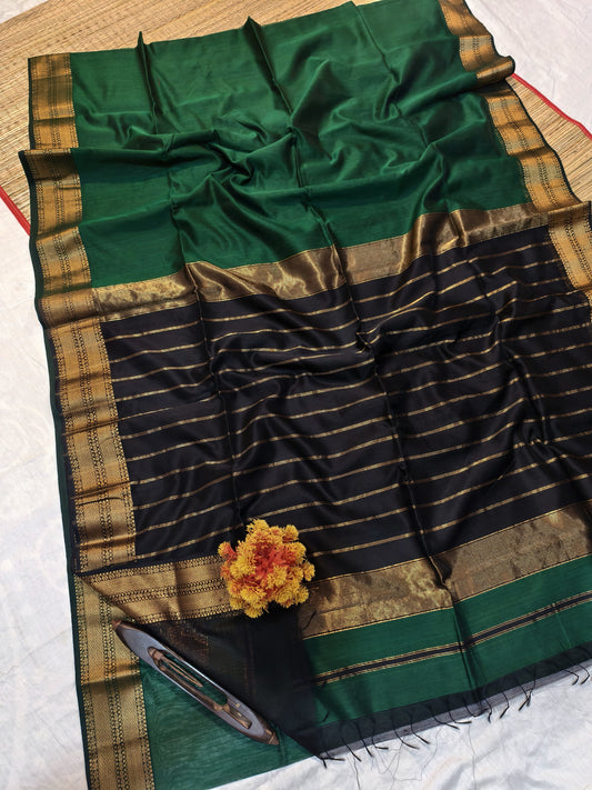 Handloom Maheshwari Silk Saree With Golden Zari Work