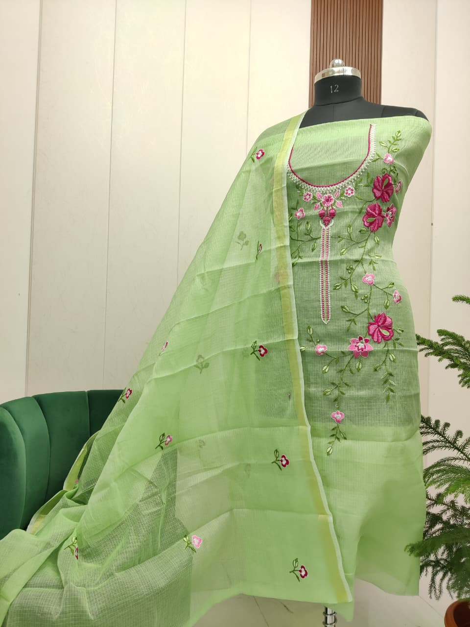 Pure Kota Doriya unstitched suit with embroidery work