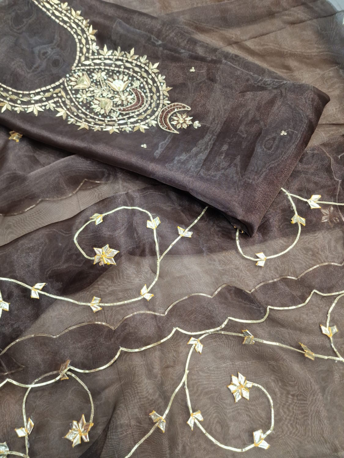 Pure Organza unstitched Suit With Gota Pati Work Dupatta