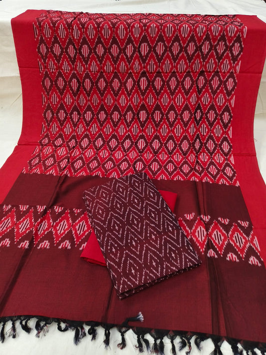 Pure Mercerised Cotton Doubel Ikkat Unstitched Suit With Mercerised Ikkat Cotton Dupatta