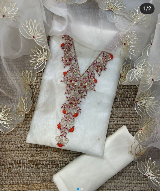Pure Organza unstitched Suit With Gota Pati Work Dupatta
