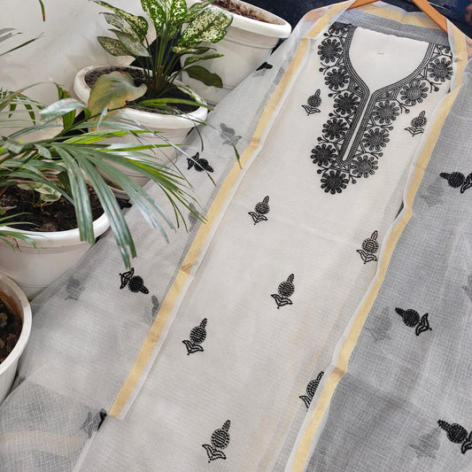 Pure Kota Doriya unstitched suit with embroidery work