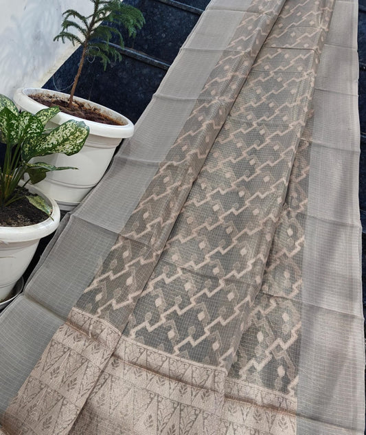 Kota Doria Saree With Tissue Kota Weaving Work