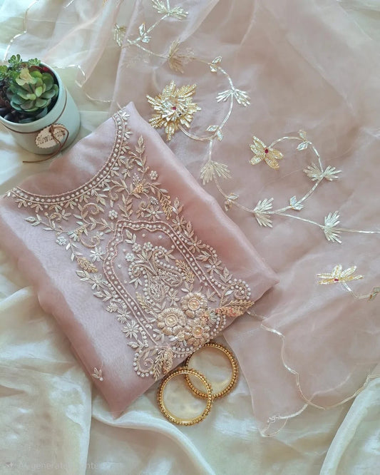 Pure Organza unstitched Suit With Gota Patti Work Dupatta