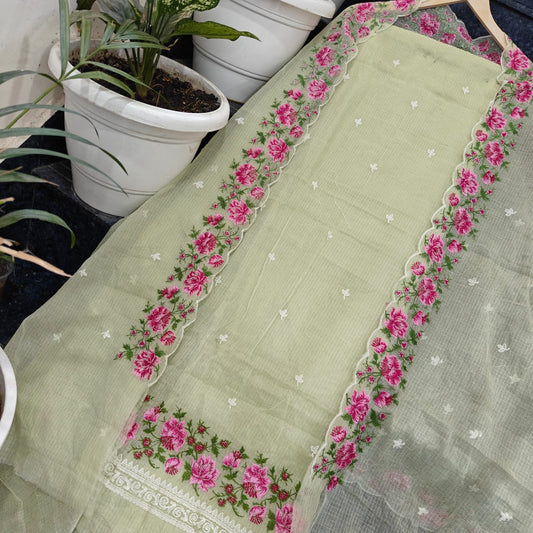 Pure Kota Doriya Unstitched Suit With Embroidery Work