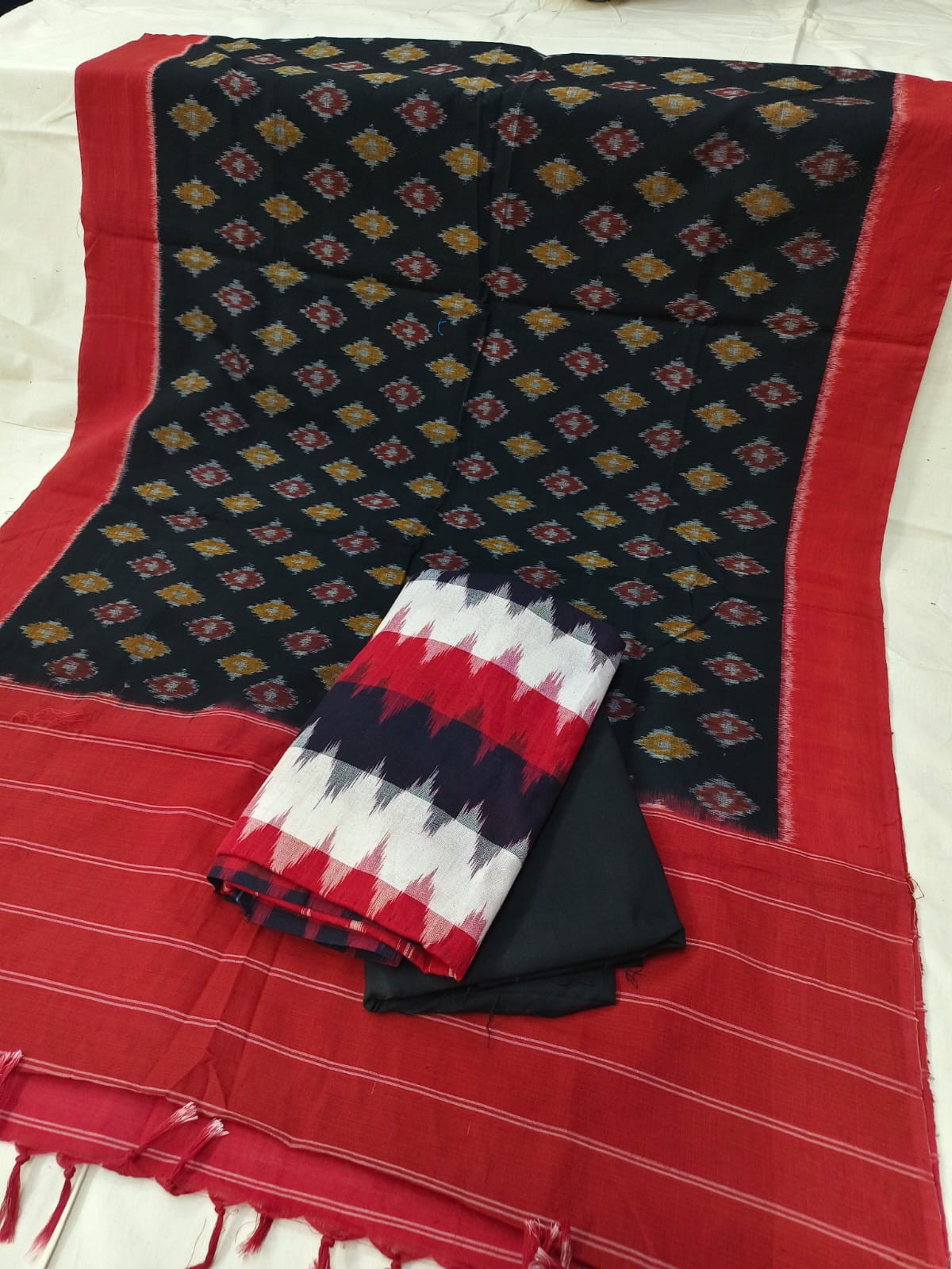 Pure Cotton Doubel Ikkat Unstitched Suit With Ikkat Cotton Dupatta