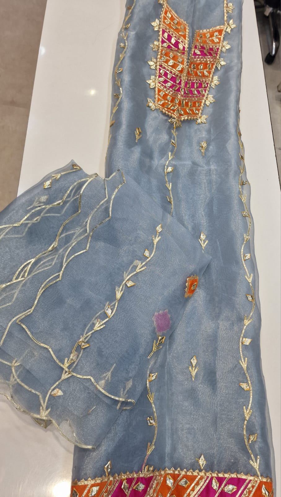 Pure Organza unstitched Suit With Gota Pati Work Dupatta