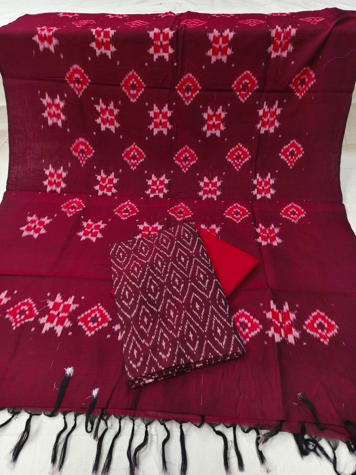 Pure Mercerised Cotton Doubel Ikkat Unstitched Suit With Mercerised Ikkat Cotton Dupatta