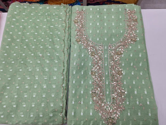 Premium Banarsi Booti Chanderi Silk Unstitched Suit With dupatta