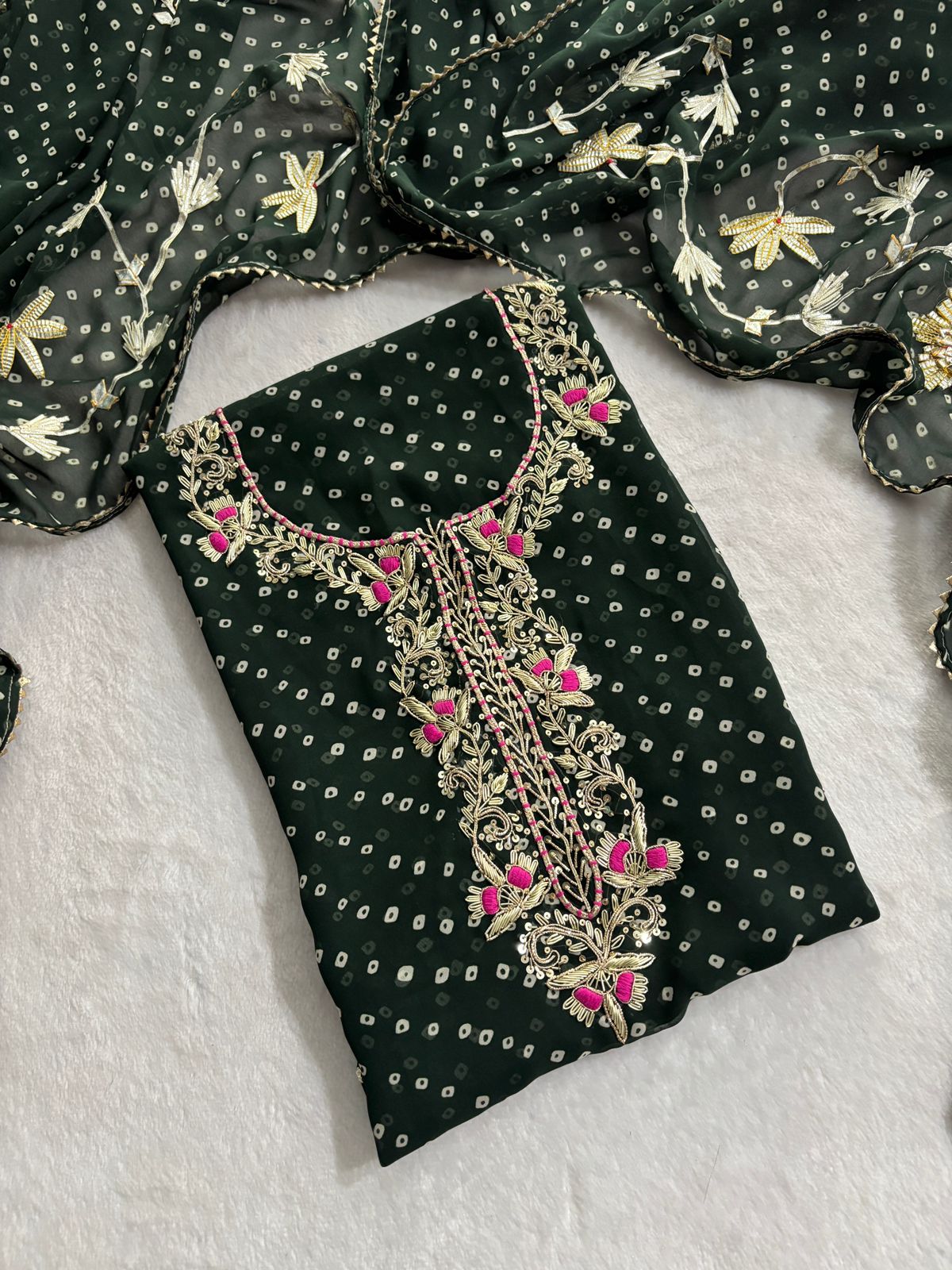 Pure Soft Georgette unstitched suit Zardogi Work With Dupatta