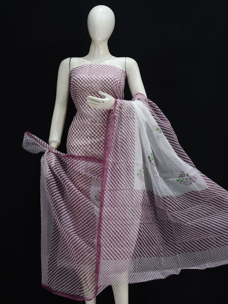 Pure Kota Doriya Leheriya Print Unstitched Suit With Bottom