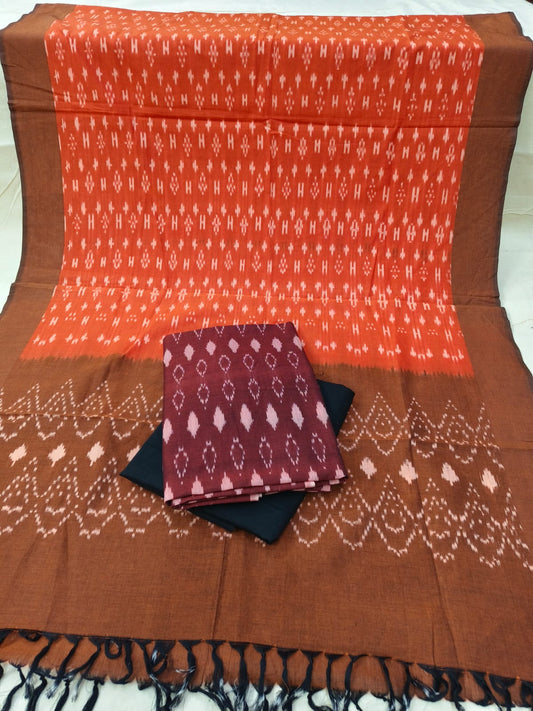 Pure Mercerised Cotton Doubel Ikkat Unstitched Suit With Mercerised Ikkat Cotton Dupatta
