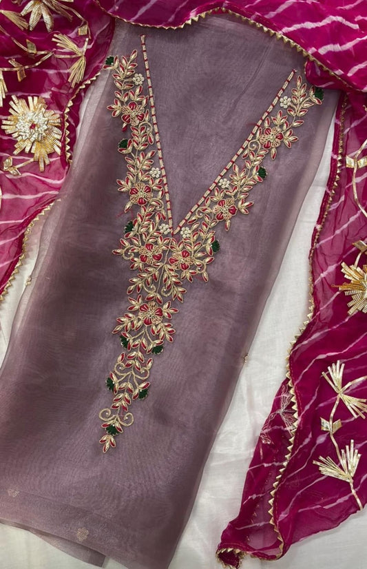 Pure Organza unstitched Suit With Gota Pati Work Dupatta