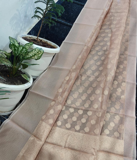 Kota Doria Saree With Tissue Kota Weaving Work