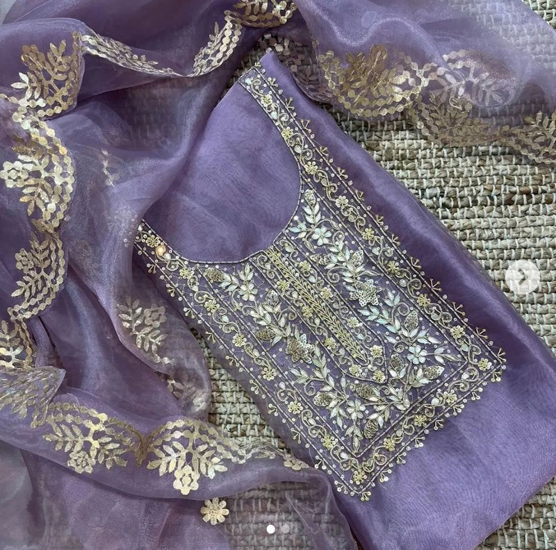 Pure Organza unstitched Suit With Gota Pati Work Dupatta