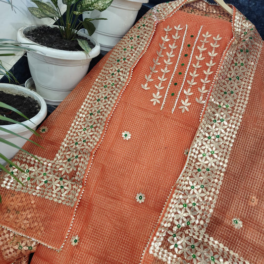 Pure Kota Doriya Gotta Patti Work Unstitched Suit .