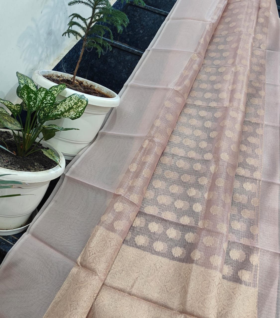 Kota Doria Saree With Tissue Kota Weaving Work