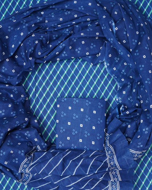 Pure Cotton Jaipuri Hand Block Print Unstitched Suit With Mul Cotton Dupatta.