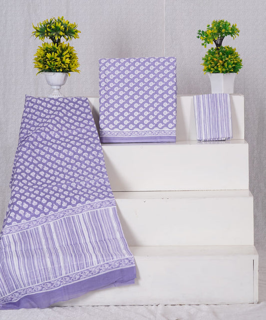 Pure Cotton Hand Block Print Unstitched Suit With Mul Cotton Dupatta.