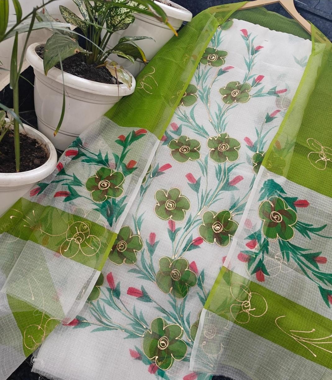 Pure Kota Doriya Unstitched Suit  Brush Print Work With Duptta