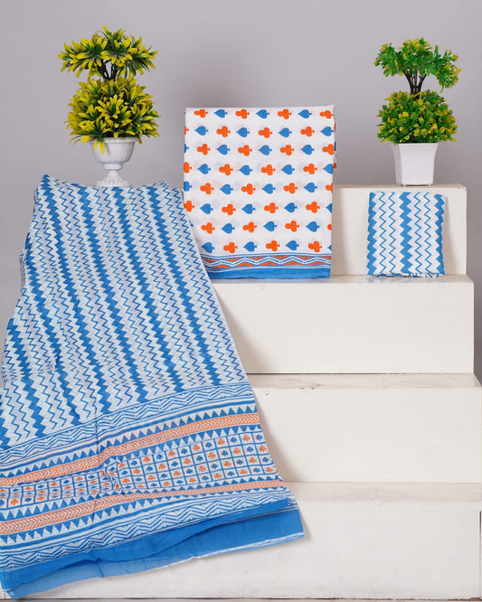 Pure Cotton Jaipuri Hand Block Print Unstitched Suit With Mul Cotton Dupatta.