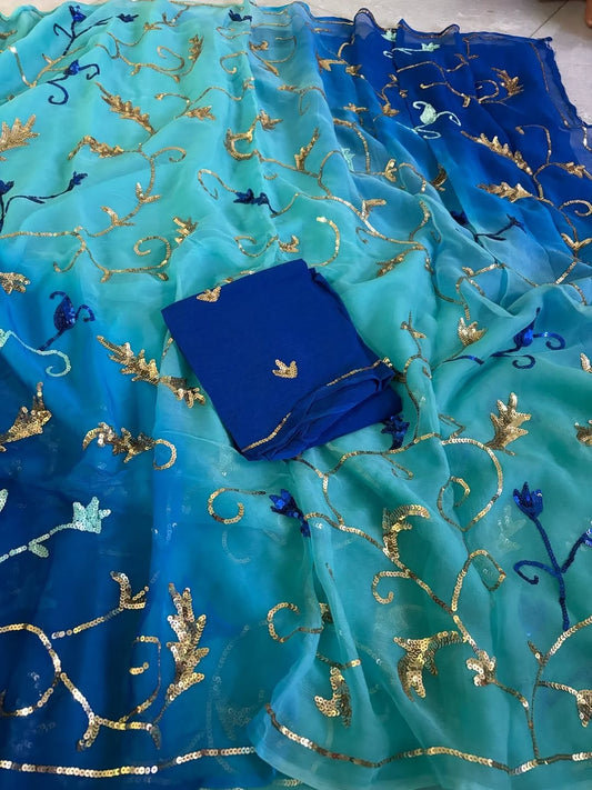Pure Jaipuri Diamond Chiffon Jaal Work Sarees