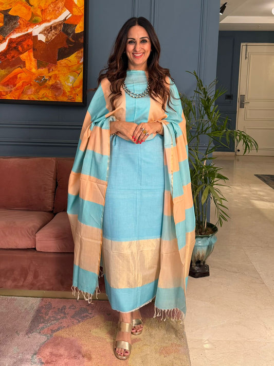 Pure Maheswari Silk Cotton Handwoven Unstitch Suit