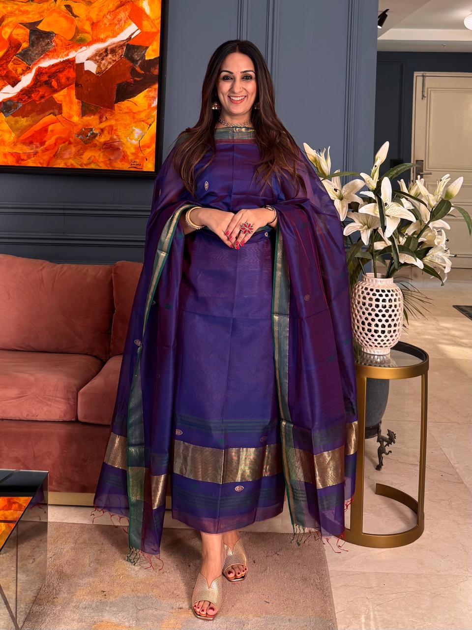 Pure Maheswari Silk Cotton Handwoven Unstitch Suit