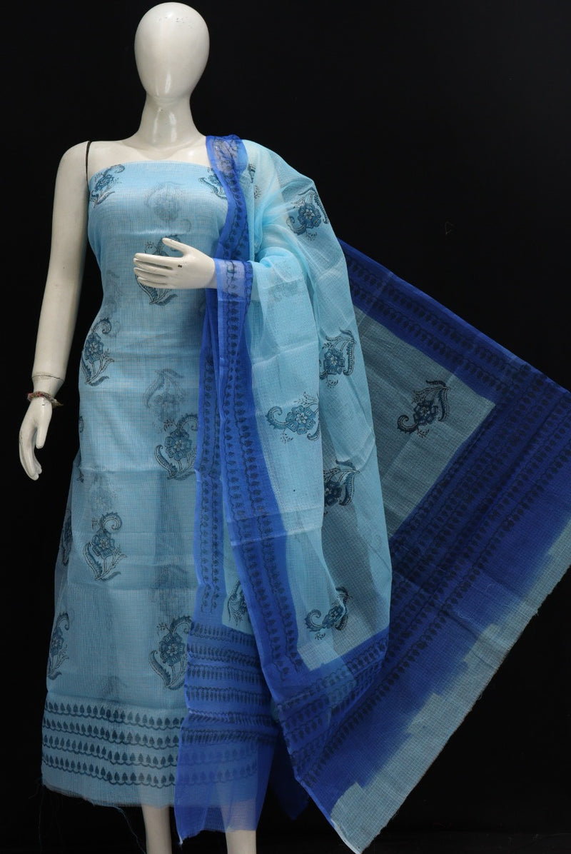Pure Kota Doriya Hand Block Print Unstitched Suit With Bottom