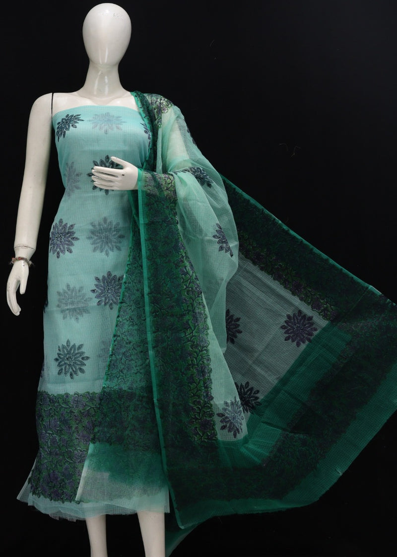 Pure Kota Doriya Hand Block Print Unstitched Suit With Bottom