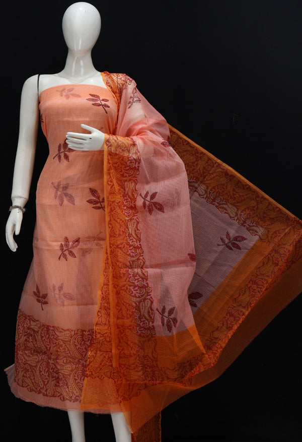 Pure Kota Doriya Hand Block Print Unstitched Suit With Bottom