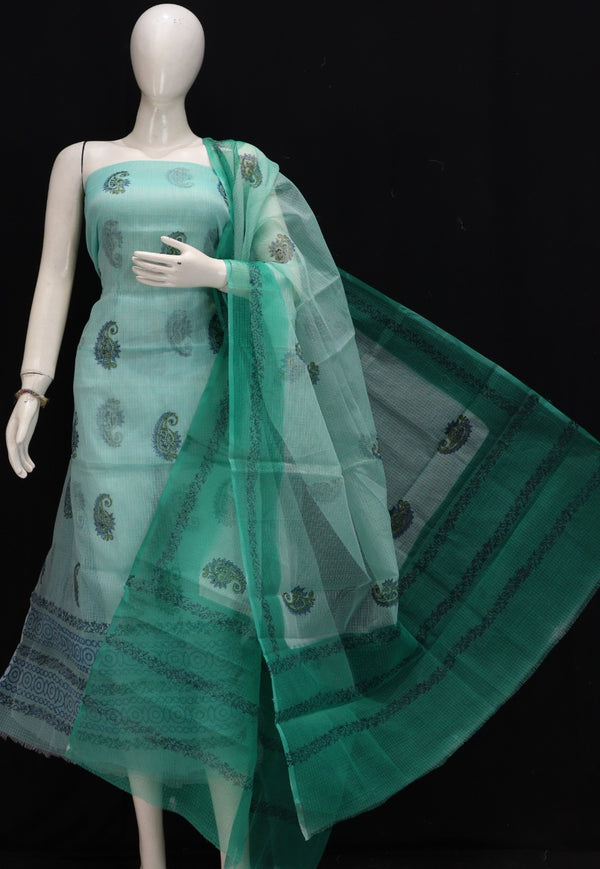 Pure Kota Doriya Hand Block Print Unstitched Suit With Bottom