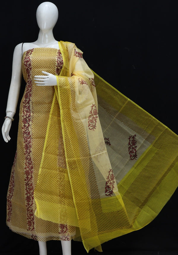 Pure Kota Doriya Hand Block Print Unstitched Suit With Bottom