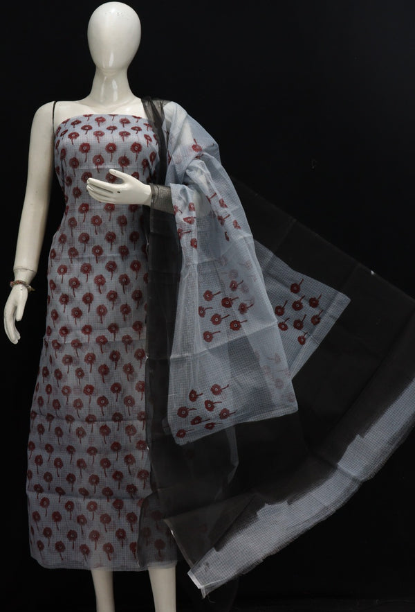 Pure Kota Doriya Hand Block Print Unstitched Suit With Bottom