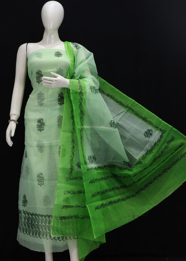 Pure Kota Doriya Hand Block Print Unstitched Suit With Bottom
