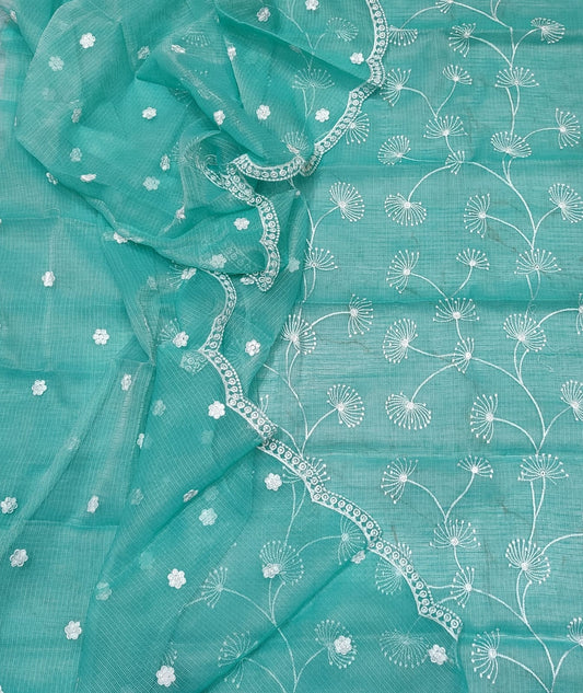 Pure Kota Doriya Embroidery Unstitched Suit With Dupatta (With Bottom )